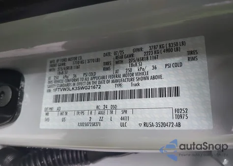 2025 Ford F-150 Lightning Xlt z USA, uszkodzony, nr VIN 1FTVW3LK3SWG21672